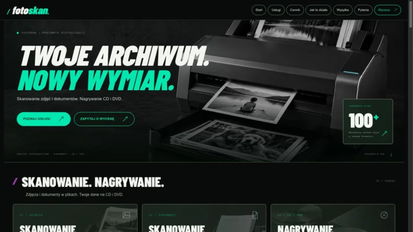 Podgląd strony Fotoskan: skaner i hasło Twoje archiwum. Nowy wymiar.